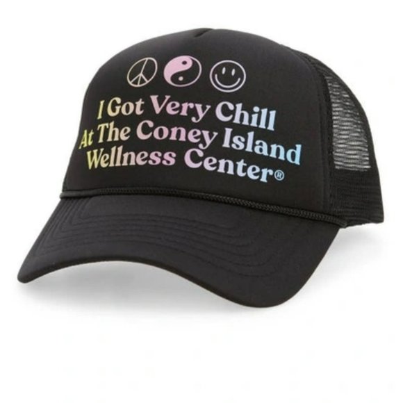 NEW URBAN OUTFITTERS CONEY ISLAND VCHILL BLACK TRUCKER HAT RAINBOW PASTEL CHILL - Picture 1 of 7